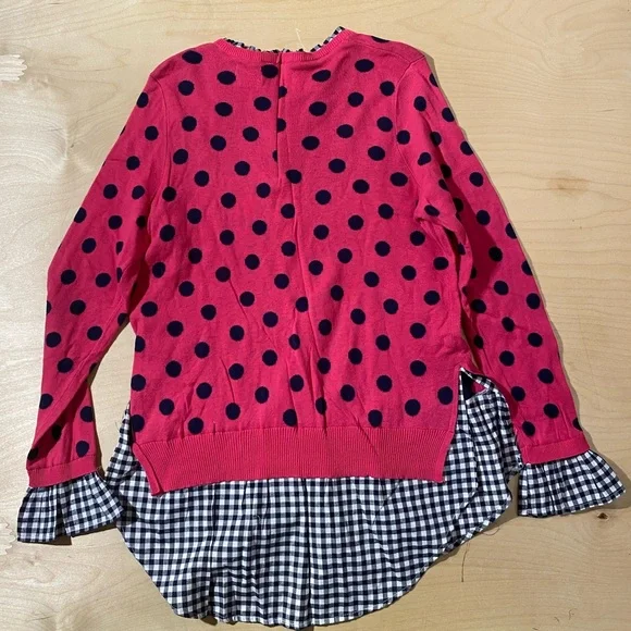 crown & ivy Pink Polka Dot Layered Sweater with Navy Gingham Medium (QW) - Picture 7 of 7